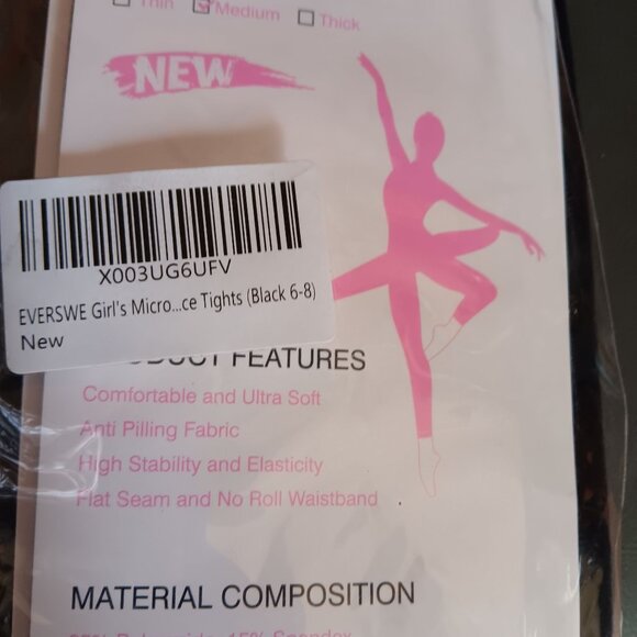 Everswe Girls Semi Opaque Microfiber Tights Black Size 6-8 New - Picture 2 of 3